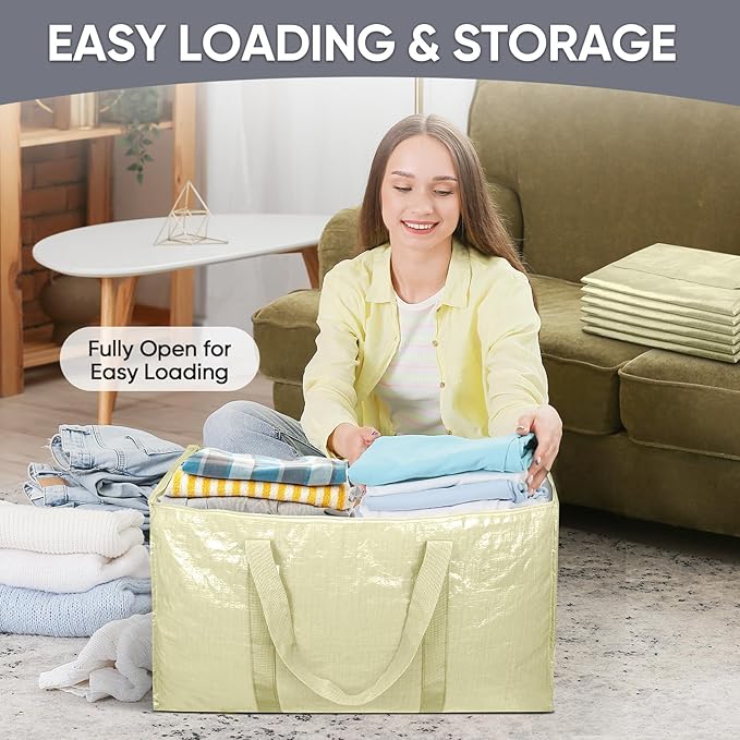 TICONN 2 Pack Extra Large Moving Bags Heavy Duty with Zippers & Carrying Handles, Durable Storage Bags Moving Boxes for Closet Organizers and Storage (2 Pack, Cream)
