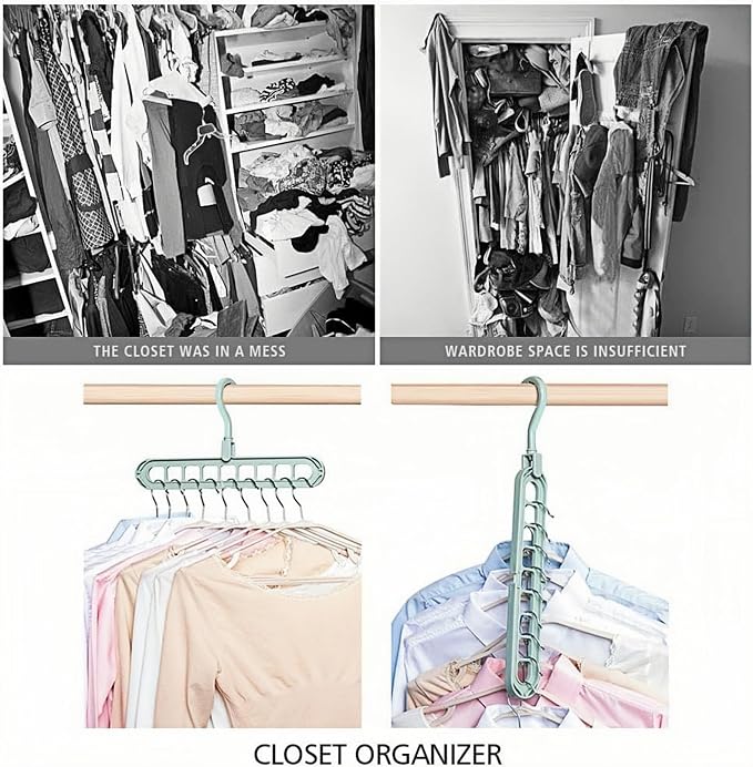 9 Space-Saving Hangers Heavy-Duty PP Plastic Tiered Hanger Organizer with Non-Slip Foldable Design, for Closet (Random, 5)