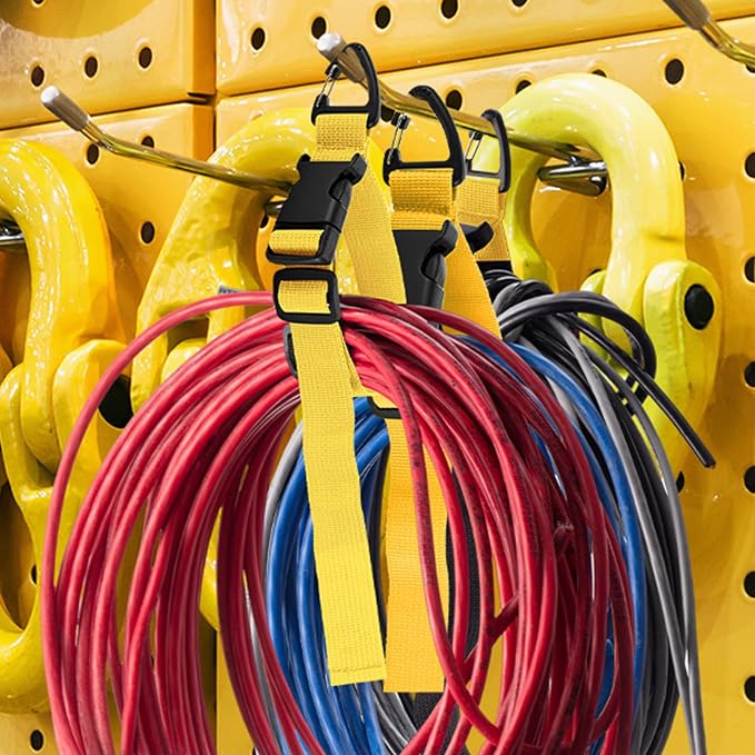 6 Pack 17 Inch Adjustable Extension Cord Holder Organizer with Triangle Clips for Garage Organization and Storage Heavy Duty Extension Cord Hanger for Men Workshop (Yellow)
