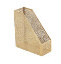 CosmoLiving by Cosmopolitan Metal Single Slot Magazine Holder with Laser Carved Floral Design, 5" x 10" x 12", Gold | Decorative Floral Magazine Rack Single Slot With Laser Carved Design File Holder