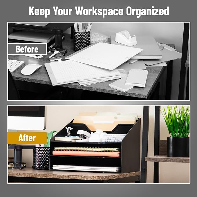 Mind Reader Desktop Organizer, Vertical File Holder, Paper Trays, Office, Plastic, Black