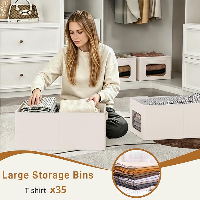 Linen Closet Organizers and Storage 8 Packs-Fabric Storage Bins with Clear Windows,Closet Baskets for Organizing Clothes, Pants, Towels
