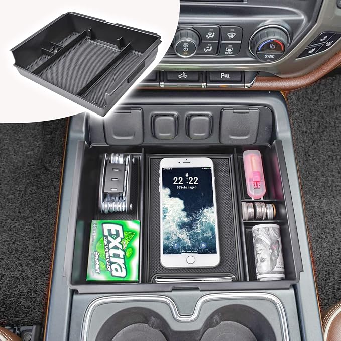 Center Console Tray for 2015-2018 Chevy Silverado/GMC Sierra Accessories | Full Console w/Bucket Seats ONLY, Car Armrest Storage Box Organizer, Add More Storage, Armrest Tray, Coin Holder