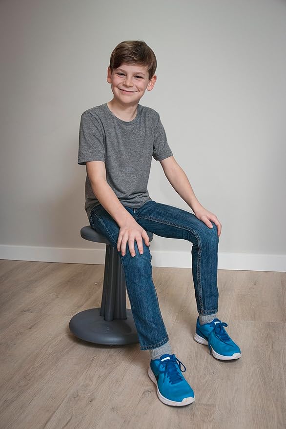 KORE Design Wobble Stool Chair, Girls + Boys Kid Desk Stools, Ergonomic Small Office Chairs, Flexible Seating for Active Kids, ADD/ADHD, Classroom, School, Home, Junior (16in), Age 8-9 yrs, Blue