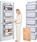 5 Tiers Ultra-thin Over Door Organizer with 10 Mesh Side Pockets, 44 lbs Weight Capacity Hanging Storage Organizer with Clear Window Kids Toys, Shoes, Diapers, White & Grey