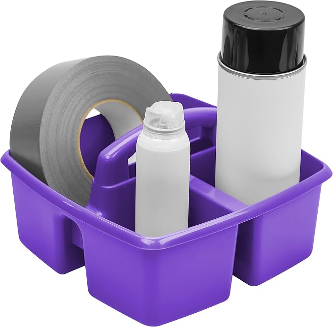 Storex 3-Compartment Small Caddy – Multipurpose Classroom Organizer with Handle, Purple, 5-Pack (00944U06C)