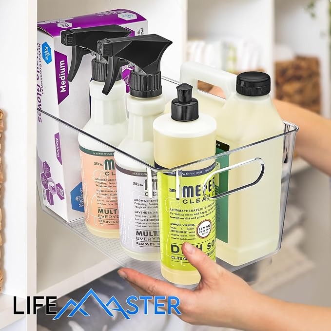 Lifemaster Multi-purpose Refrigerator Bins - 8 pieces Large Capacity Stackable Fridge Bin Organizer with Easy Grip Handles - Clear