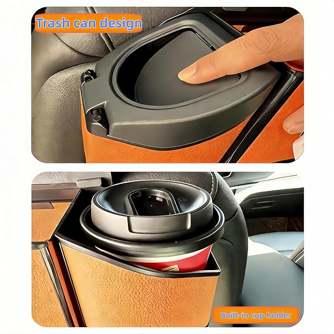 2026 Upgrade 4-in-1 Car Organizer Back Seat, Leather Multifunctional Car Organizer and Storage Box with Cup Holders for Hold Phone, Snacks, Drinks, Handbag, Keep Your Ride Clean & Organized (Orange)
