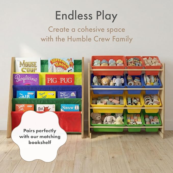 Humble Crew, Natural/Primary Kids' Toy Storage Organizer with 12 Plastic Bins, 34*35*15.5inch