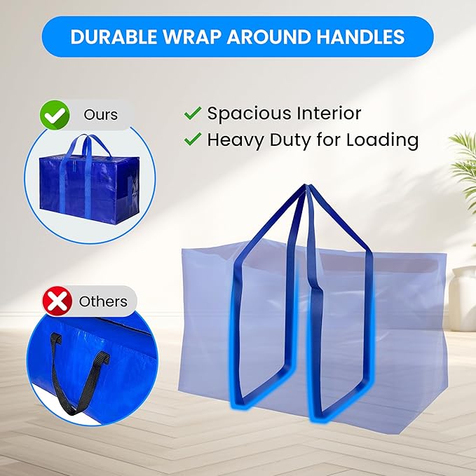 Simple Deluxe 10 Pack Moving Bags, Heavy Duty Storage Totes with Lids, Sturdy Handles& Zipper, Moving Boxes Alternative, Extra Large, for Clothes Packing, Moving Supplies, Blue