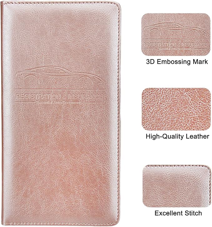 LumiMokki Premium Car Registration & Insurance Card Holder, Rose Gold | Vehicle Glove Box Organizer, Magnetic Closure Car Document Holder, For Insurance, Cards, License, Women & Men