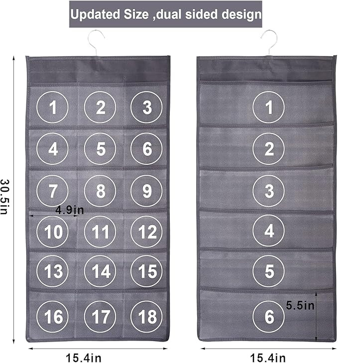 Hanging Mesh Pockets Dual-Sided Closet Organizer for Underwear,Bra,Socks,Accessories with Hanger,Total 24 Pockets Grey