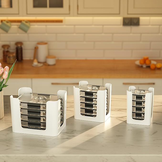 White 3 Pack Food Container Lid Organizer for Rubbermaid Brilliance | Stackable Lid Holder for Kitchen Cabinet Storage & Pantry Organization, Fits 0.5, 1.3, 3.2, 4.7 Cup Lids, Holds 24 Lids