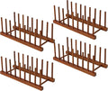HBlife 4 Packs Teak Wooden Dish Drying Rack Kitchen Storage Plate Organizer | 8 Slots, Vertical Dish Racks for Cabinet Countertop & Wall, Plate Pot Lid Cutting Board Holder, Bowl Cup Drainer, Keep Dry