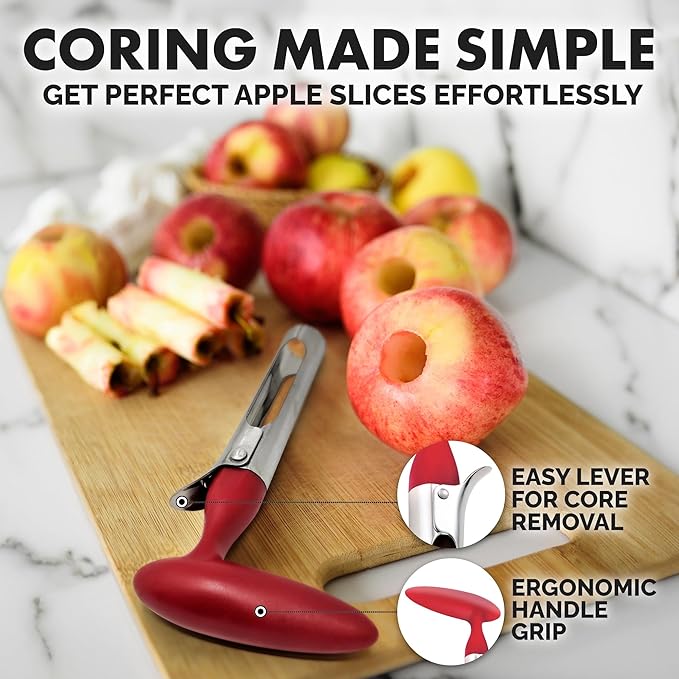 Zulay Kitchen Ultra Sharp Apple Corer Tool - Stainless Steel, Sharp & Serrated Blade Cores in Seconds - Easy to Use & Clean, Durable Apple Core Remover for Apples & Small Fruits - 2 Pack Black & Red