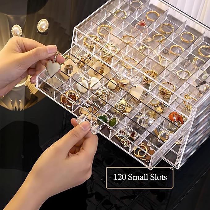 SPAKOWN Earring Organizer Acrylic Jewelry Holder Organizer with 5 Drawers | Stackable Earring Storage Case Jewelry Boxes for Women (Clear)