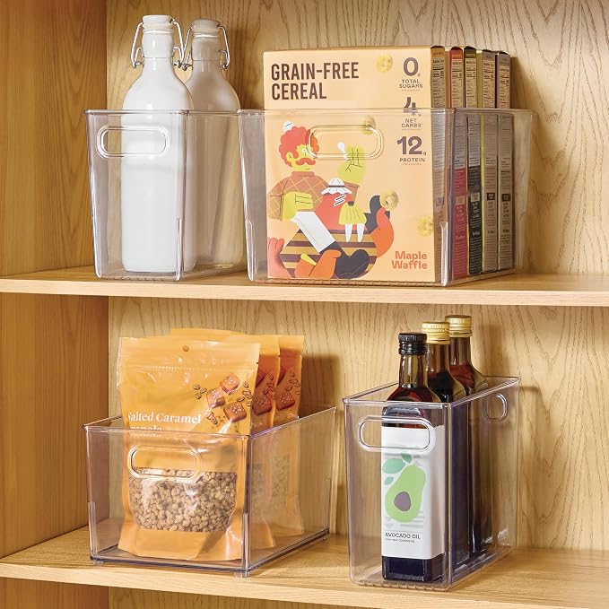 iDesign Tall Plastic Storage Bin with Handles, Set of 4, Clear | For Fridge or Freezer, Made in USA