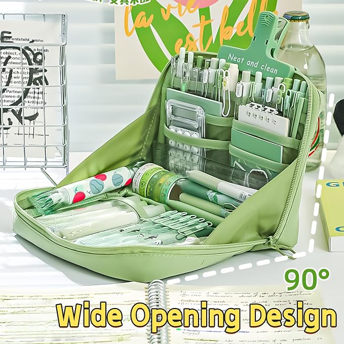 Kawaii Cute Aesthetic Pencil Case - Large Capacity Canvas Pen Pouch Bag (Beige)