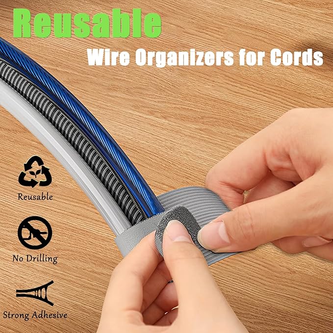 80PCS Hook and Loop Cable Straps, Cable Management Under Desk, Adhesive Cable Tie, Reusable Wire Organizer for Cords, Cord Management, Computer Accessories for Desk, Home Office Essentials, White+Gray