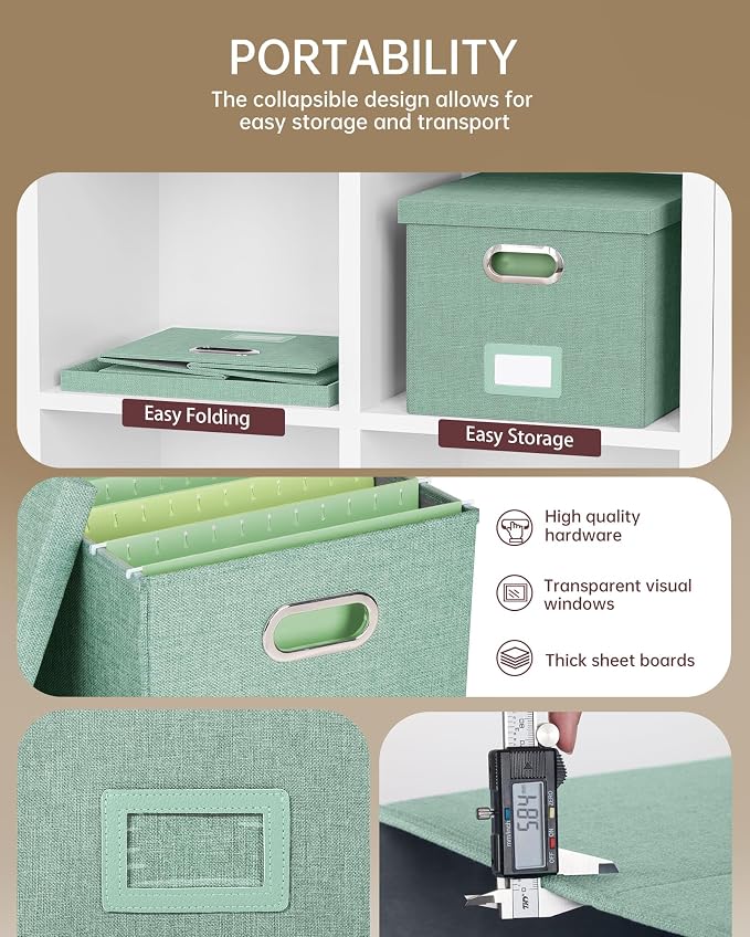 Oterri File Organizer, File Box, File Cabinet for Letter File Folder Storage, Portable Storage Bins with Lids for Office/Decor/Home,Document Organizer, 1 Pack,Green-Box Only