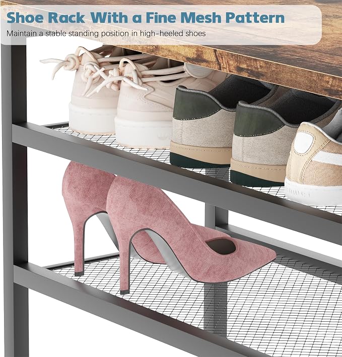 Shoe Rack,Freestanding Hidden Shoe Storage Organizer for Entryway, Shoe Bench Shelves for High Boot with Seat Cushion,Wood Shoe Rack Cabinet for Front Door Entrance Closet, Hallway, 5 Tier,Brown