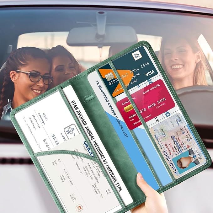 CoBak Car Registration and Insurance Holder | Vehicle Glove Box Organizer, Auto Truck Compartment Document Case with Magnetic Closure for Insurance & Driver License