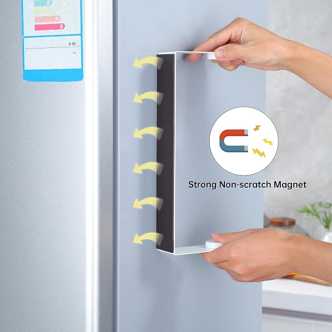 DELITON Magnetic Paper Towel Holder - Multifunctional White Paper Towel Rack with Strong Magnetic Fit Most Size Paper Towels for Refrigerator, Rv, Garage, BBQ