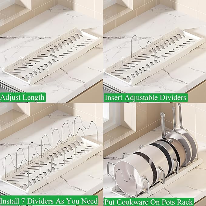 Pot Rack : Pots and Pans Organizer Under Cabinet 7 Adjustable Compartment Expandable Pot Lid Holder for Kitchen Cookware, Bakeware, Lid, Dishes, Cutting Boards,Black