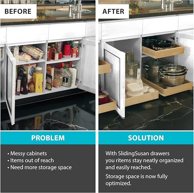 SlidingSusan Pull Out Drawer Organizer for Cabinets, Gliding Soft Close Shelves for Kitchen, Pantry, Bathroom, & Storage Organization, Hard Rock with MDF Core, 20 Inch Wide x 18 Inch Deep