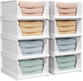CTSNSLH 8 Pack Closet Organizers Stackable Storage Box | White stackable plastic drawer bins for closets, wardrobes, kitchens, bathrooms, offices