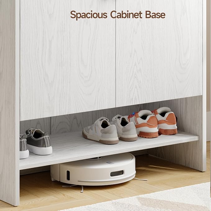 ONBRILL 6-Tier Shoe Storage Cabinet, 45'' Large Farmhouse Shoe Cabinet for Entryway, Modern Wooden Shoe Rack Organizer with Doors and Shelves, for Front Door Hallway (White)