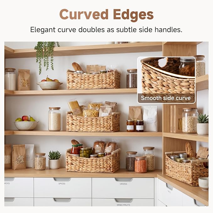 StorageWorks Large Wicker Baskets for Organizing, Water Hyacinth Storage Baskets with Handles, Woven Baskets for Pantry Storage, 16½" x 13" x 7½", 1-Pack