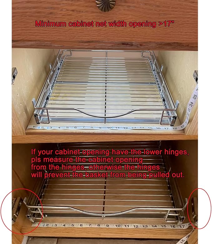 DINDON Pull Out Cabinet Organizer, (17" W x 21" D) Heavy-Duty Metal Sliding Drawer Shelf, Bathroom Under Sink Kitchen Cabinets Organizer and Storage Slide Out Shelves, Chrome, 1 Tier, 2 Pack