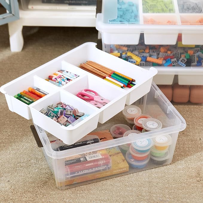 MACOPRO 17 QT Plastic Storage Box with Removable Tray, Bins with Lids, Clear Storage Container for Craft Organization, Beads, Tools, Sewing, and Playdoh, Art Supply Organizer (White, 1Pack-17QT)