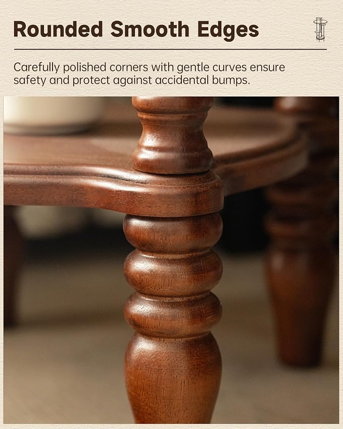 Vintage Corner Shelf 4-Tier, Solid Wood Display Shelf Mid Century, Unique Handcrafted Antique Display Rack, Freestanding Corner Bookshelf with Spindle Legs for Living Room Bedroom, Walnut