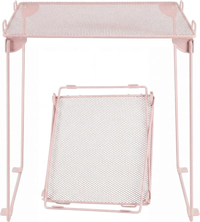 Neudeco Pack 2, Mesh Locker Shelf, Stackable Extra Tall Locker Organizer, Collapsible and Metal Build, Fits Standard Size School Locker, Suitable for Work, Kitchen, Bathroom (Pink)