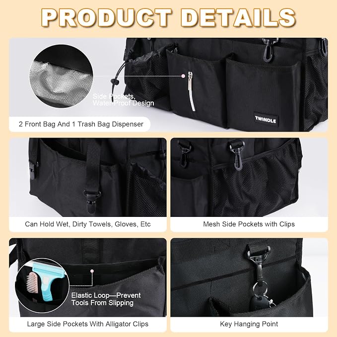 Extra Large Cleaning Caddy Bag with Built-In Support Board, Cleaning Tote Organizer with Removable Divider, Supply Carryall with Adjustable Shoulder Strap and Waist Belt for Cleaners & Housekeeper