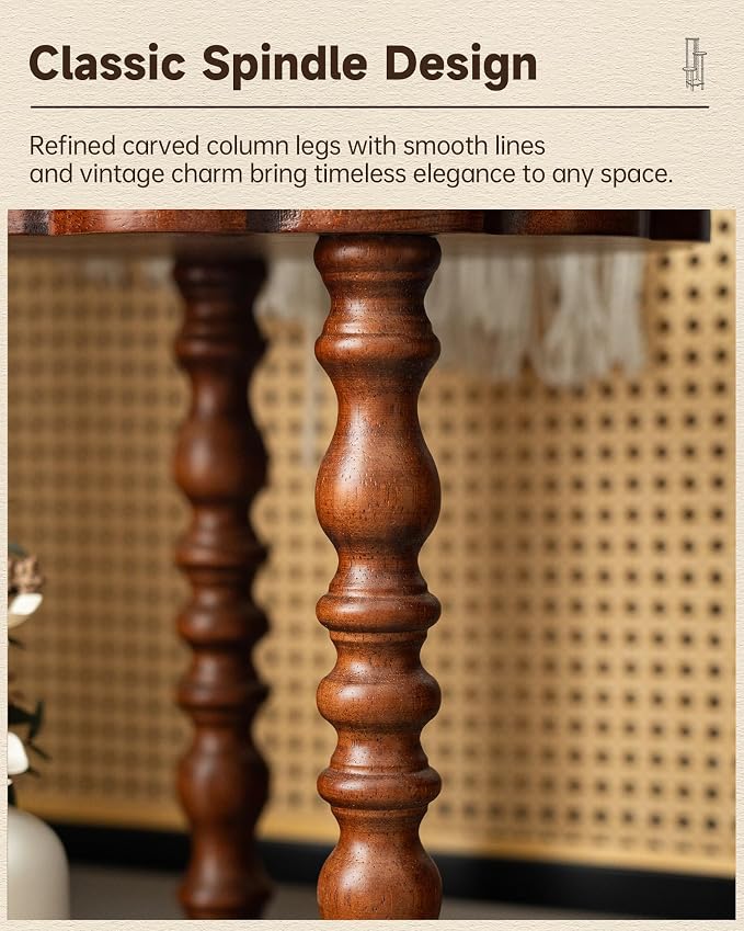 Vintage Corner Shelf 4-Tier, Solid Wood Display Shelf Mid Century, Unique Handcrafted Antique Display Rack, Freestanding Corner Bookshelf with Spindle Legs for Living Room Bedroom, Walnut
