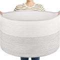 OIASKET Large Blanket Basket with Handles, 22.8" x 22.8" x 13" Woven Storage Basket for Living Room, Cotton Rope Baby Toy Storage for Clothes, Pillows, Towels-Black and White