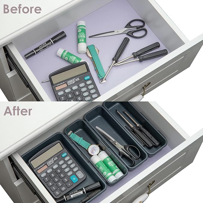 BYCY 32 PCS Desk Drawer Organizers - Interlocking Tool Boxes with 3 Sizes, Office, Bathroom, Kitchen, Makeup