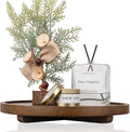 Round Decorative Tray Farmhouse Kitchen Decor Soap Dish, 12" Walnut | Waterproof, Lightweight, Easy Clean, Wood Riser Pedestal Stand Accessories for Office Desk, Vanity, Counter, Sink