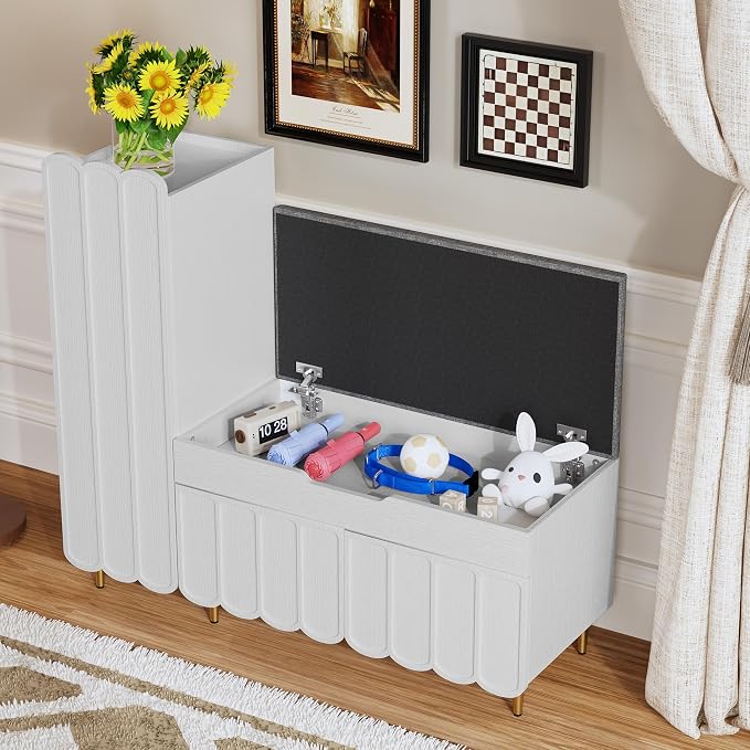3More Shoe Organizer Cabinet,Entryway Bench with Adjustable Shelves and Cushioned Seat,Unique L-Shaped Bench Cabinet for Entryway, Hallway, Living Room