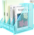 Desk Organizers Metal Magazine File Holder Racks Desktop Folder Storage Binder Organiser Document Organization for Home Office & Classroom,4 Vertical Compartments-Blue