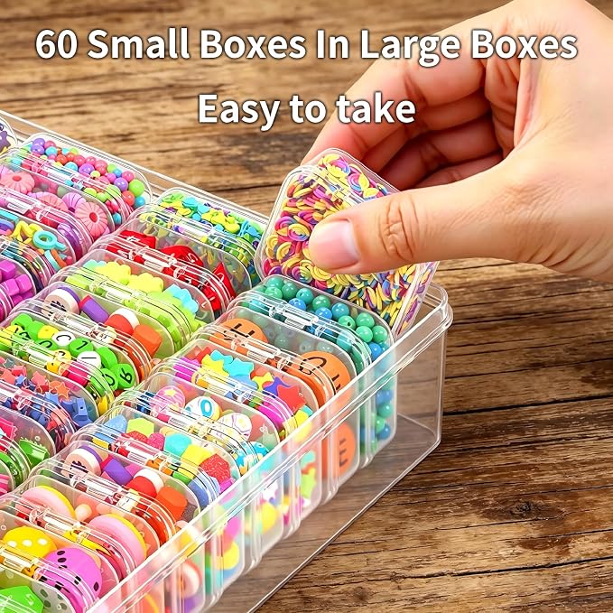 Bead Organizer Box, 61pcs Clear Plastic Storage Containers Set, Large Capacity Small Bead Organizers and Storage Cases with Labels, for Jewelry, Crafts, Diamonds Storage