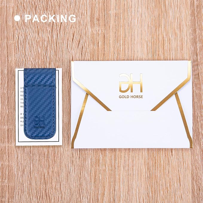 GH GOLD HORSE Slim Magnetic Money Clip Genuine Leather Business Card Holder for Men (Blue)