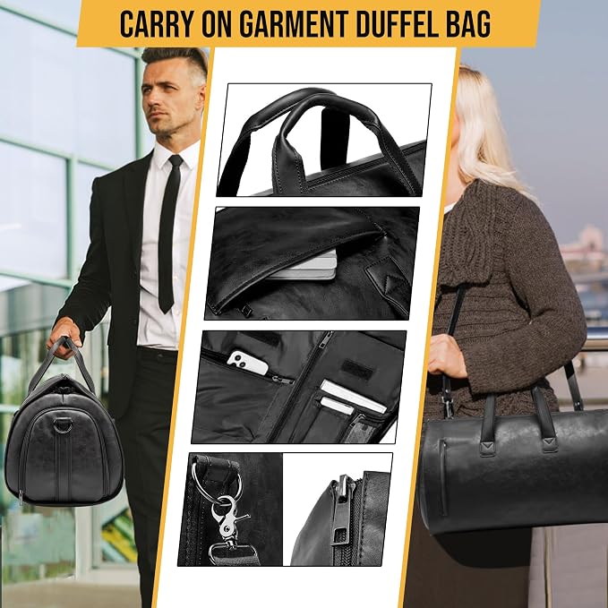 Convertible Garment Bag, Carry on Garment Duffel Bag with Shoulder Strap, Men's Women's Travel Clothing Bag with Shoe Compartment, 2-in-1 Hanging Suitcase Suit Business Travel Bag (Black)