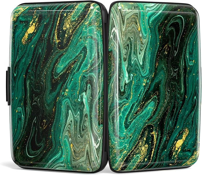 Credit Card Holder for Women, Small RFID Metal Credit Cards Wallets Cute Business Card Holder Pocket ID Case, Green Gold Marble