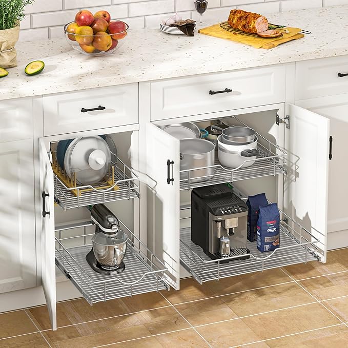 WelFurGeer Soft Close Slide Out Cabinet Shelf, 17" W x 22" D Pull Out Drawers for Kitchen Cabinets, Kitchen Shelf Organizer, Cupboard Organizers and Storage, Under Cabinet Pull Out Shelves