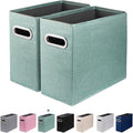 2 Packs Letter Size File Organizer, File Folders Organizer, Fabric Storage Box, Collapsible Paper Organizer with Metal Handle, Smooth PVC Rails, Only Box (Green)