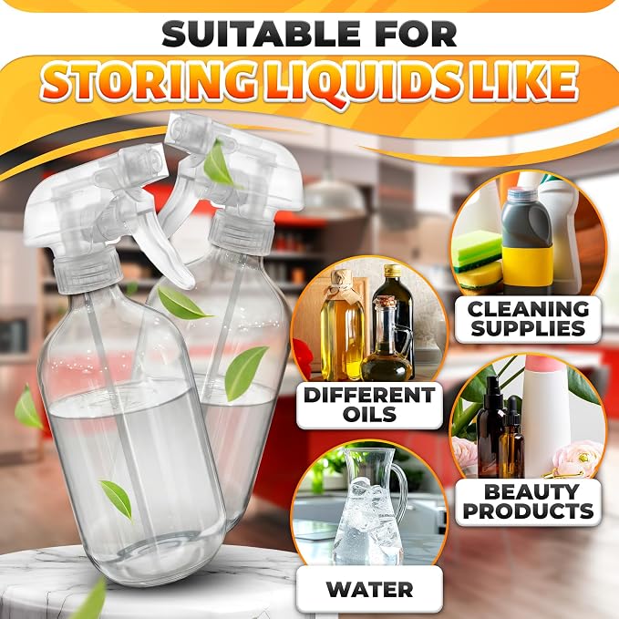 ALPENKOK 12Pack Spray Nozzle for Bottles, Trim-To-Fit Tube; Plastic (Clear) | Spray Bottle Nozzle Replacement; Fits 8 and 16 Oz; Trigger Sprayer with Mist, Stream & Off Modes; for Cleaning and Garden